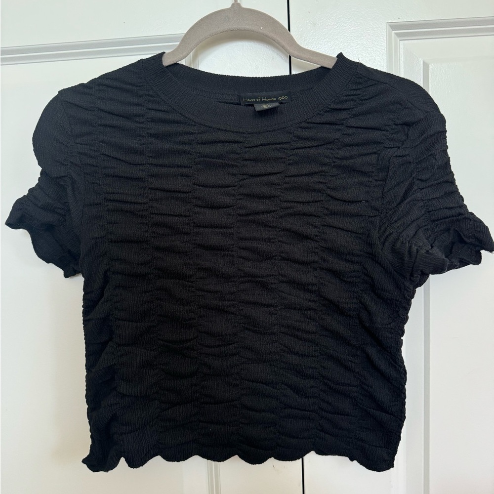 House of Harlow 1960 Black Ruched Crop T-Shirt